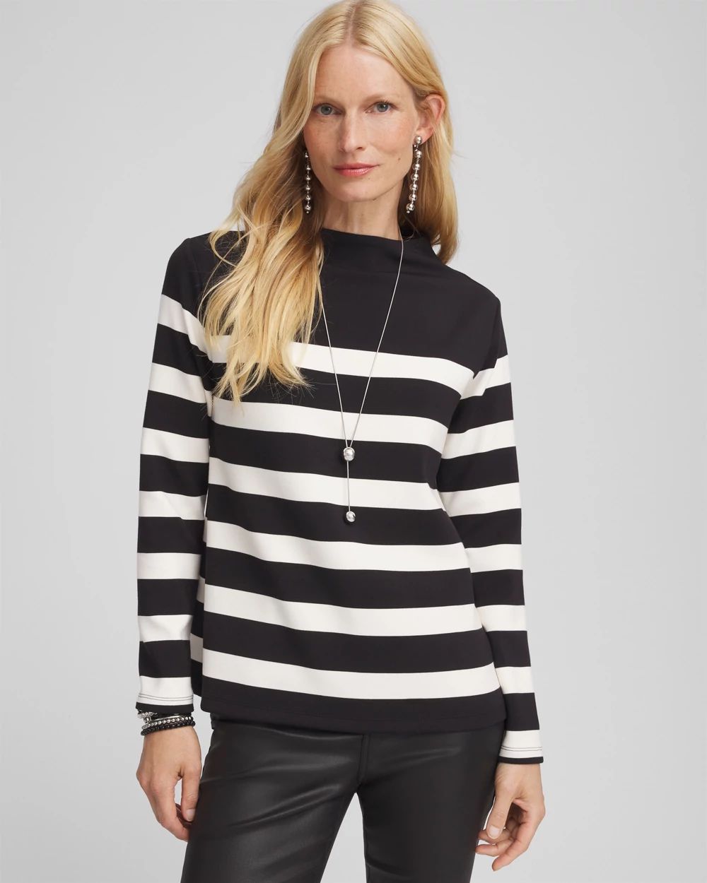 Black & White Striped Mock Neck Top | Chico's